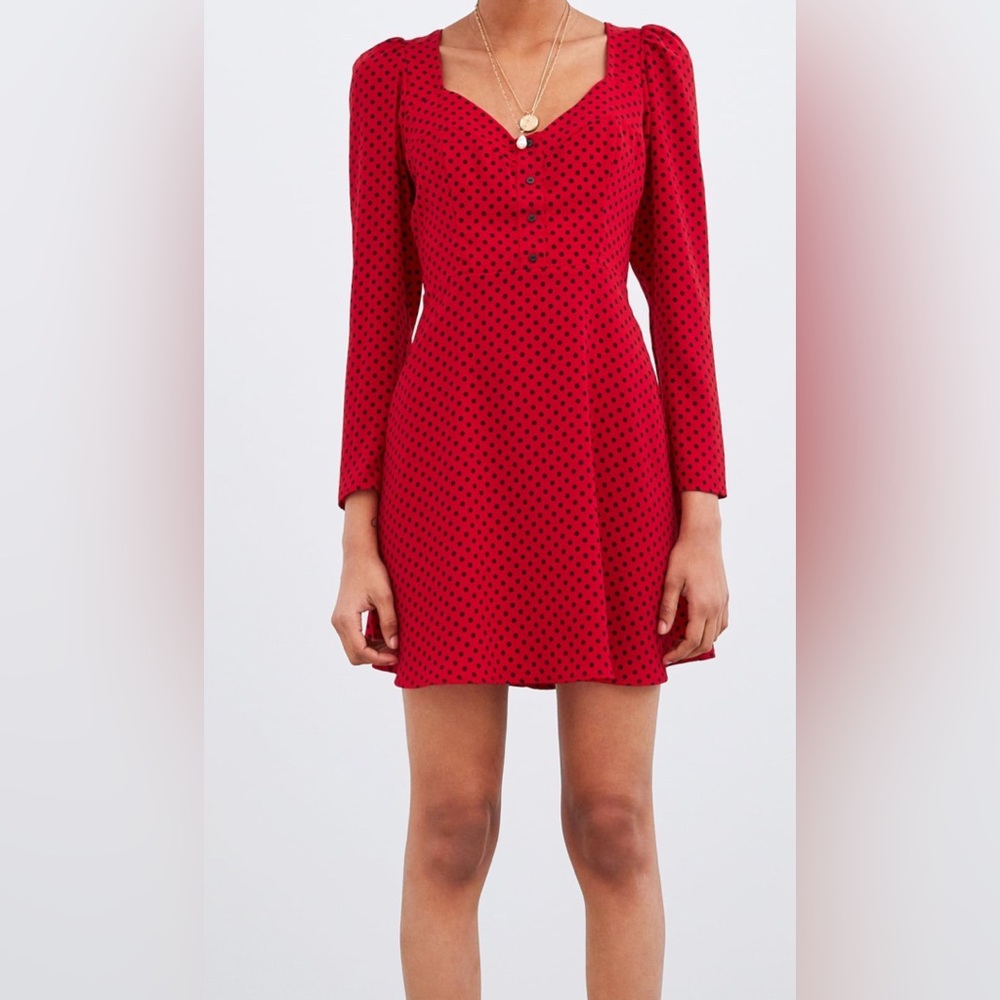NWOT ZARA Red Polka Dot Long Sleeve Mini Dress XS – Sweetheart Neckline